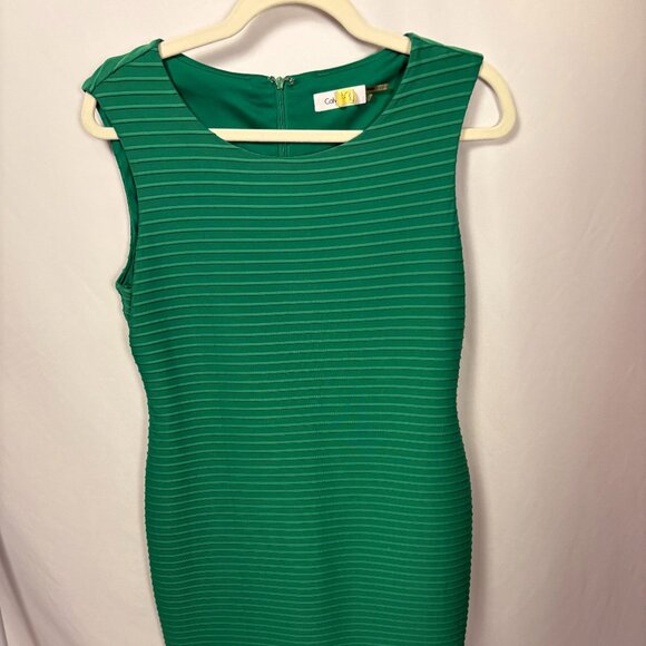 Calvin Klein Emerald Green Ribbed Sheath Dress Sz 8‎ ✨ Bodycon Sleeveless - Picture 1 of 4